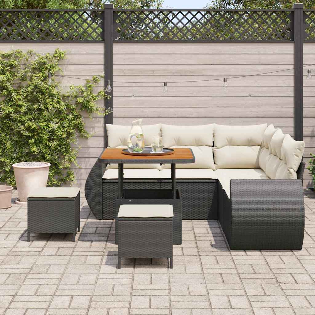 Tuinbankenset 8 pcs Zwart poly rattan