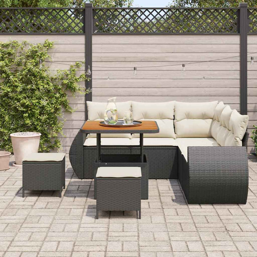 Tuinbankenset 8 pcs Zwart poly rattan
