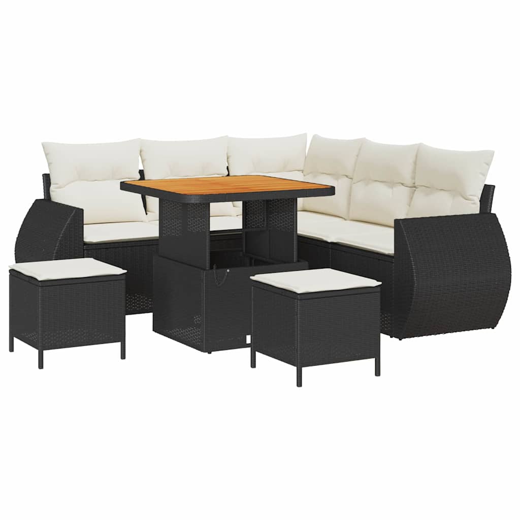 Tuinbankenset 8 pcs Zwart poly rattan