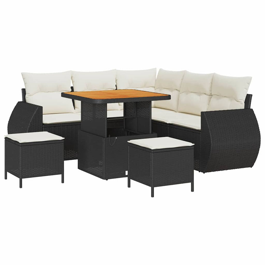 Tuinbankenset 8 pcs Zwart poly rattan