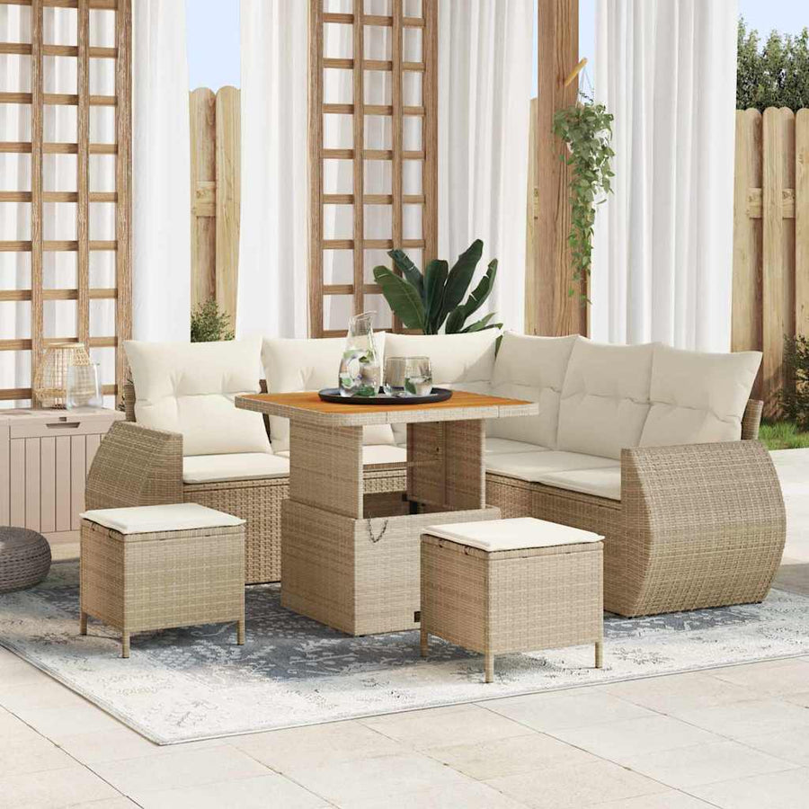 Tuinbankenset 8 pcs Beige poly rattan