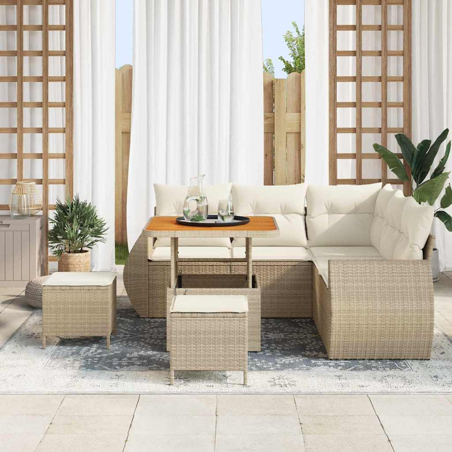Tuinbankenset 8 pcs Beige poly rattan