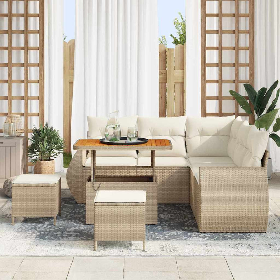 Tuinbankenset 8 pcs Beige poly rattan