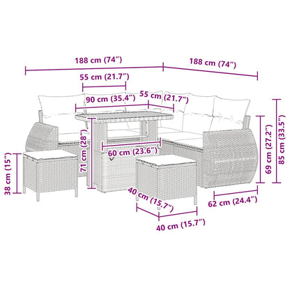 Tuinbankenset 8 pcs Beige poly rattan
