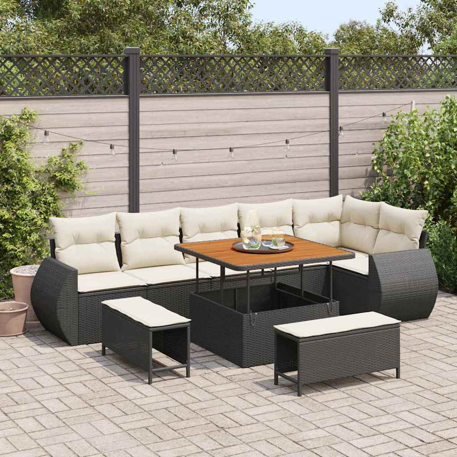 Tuinbankenset 9 pcs Zwart poly rattan