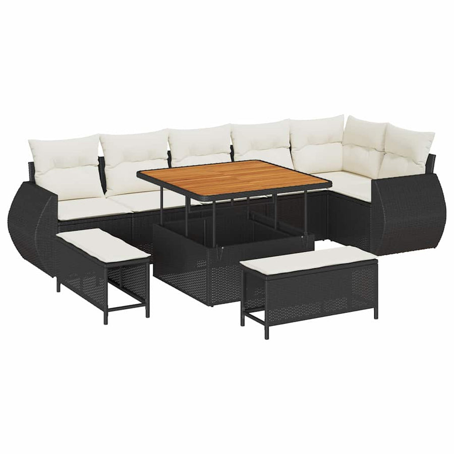Tuinbankenset 9 pcs Zwart poly rattan