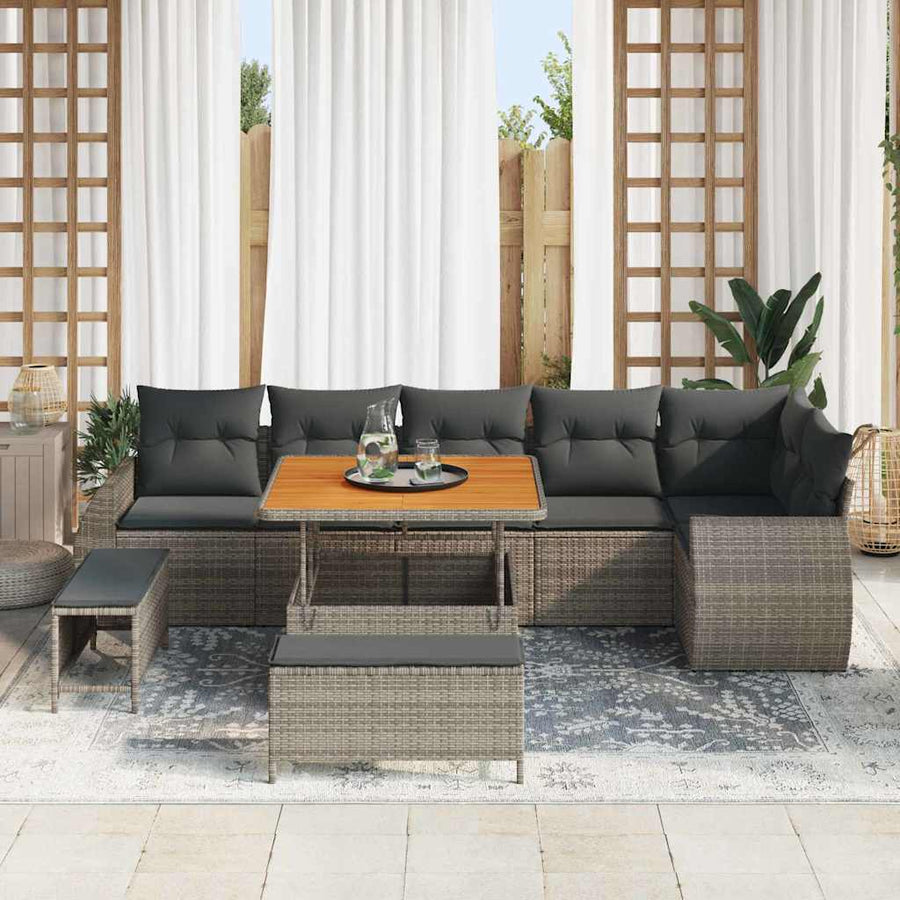 Tuinbankenset 9 pcs Grijs poly rattan