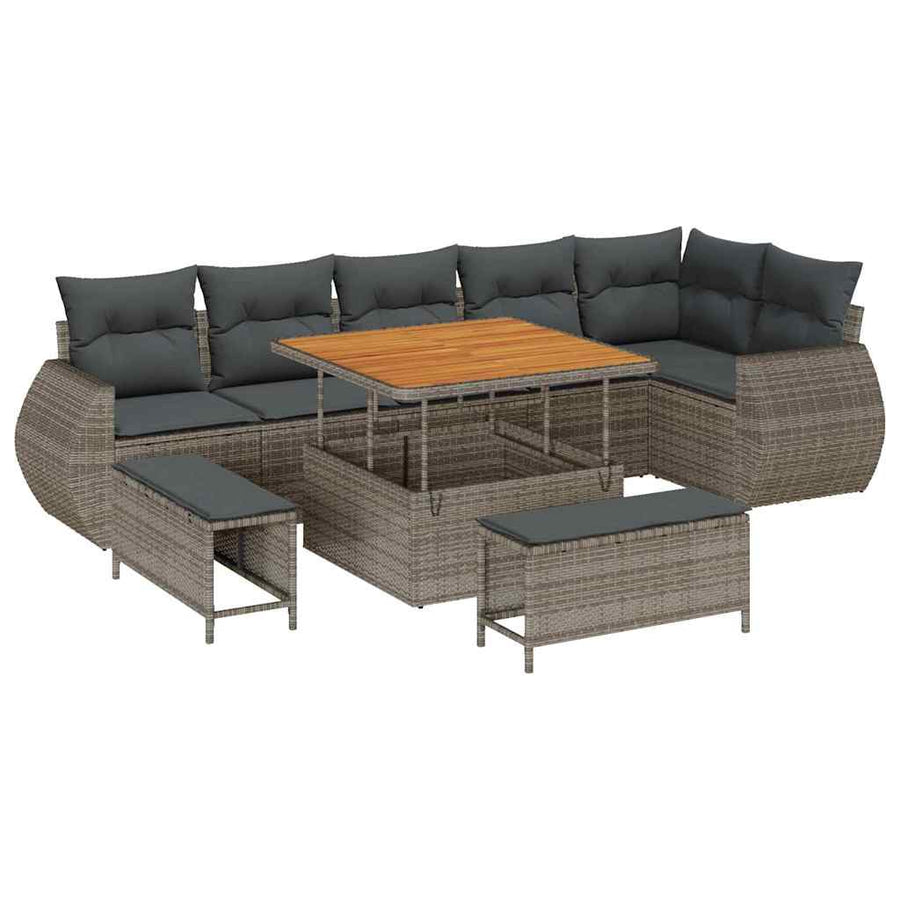 Tuinbankenset 9 pcs Grijs poly rattan