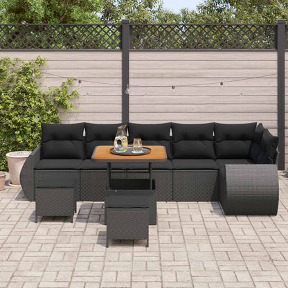 Tuinbankenset 9 pcs Zwart poly rattan