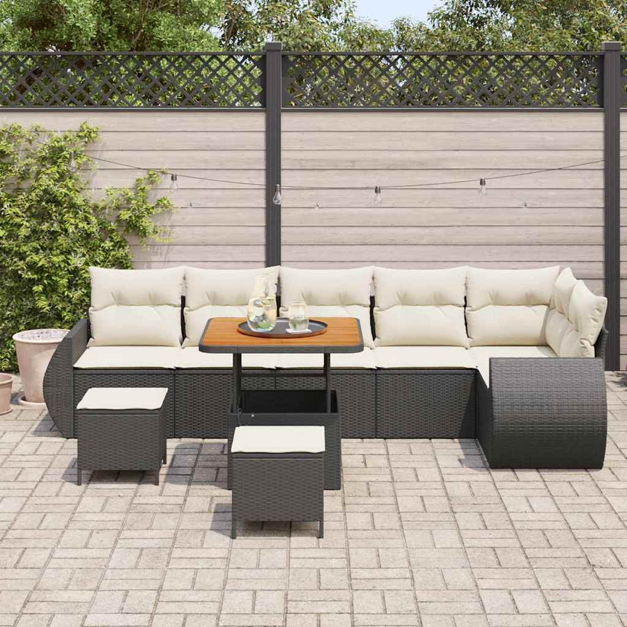 Tuinbankenset 9 pcs Zwart poly rattan