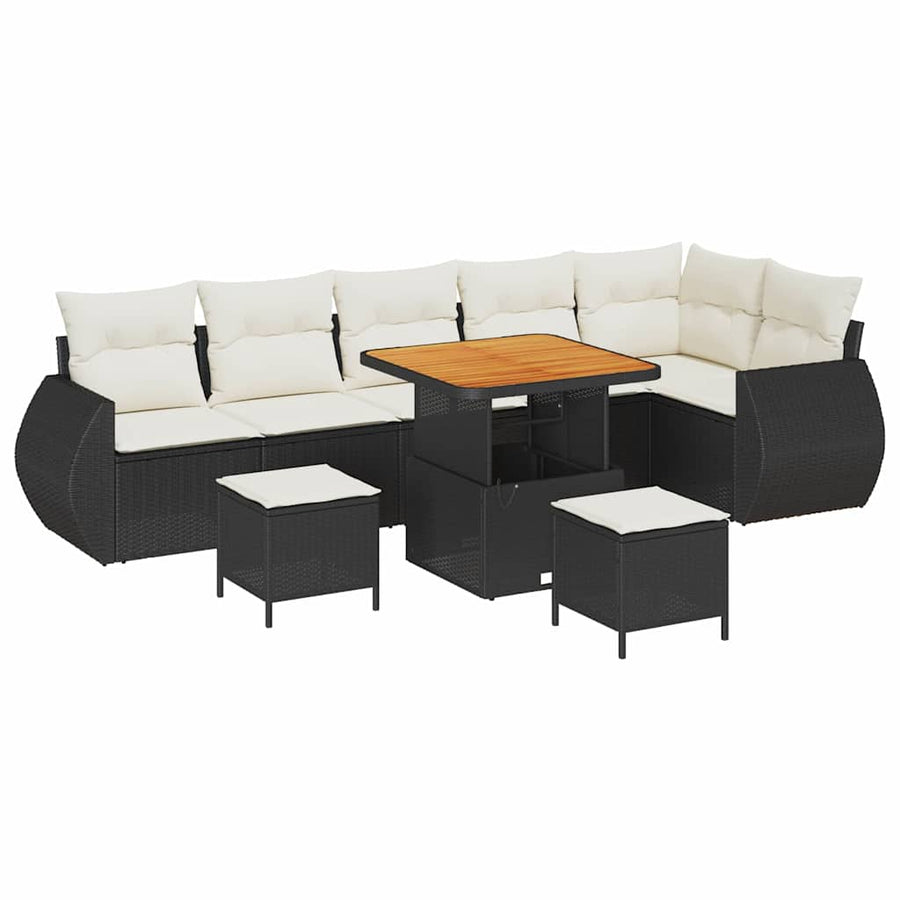 Tuinbankenset 9 pcs Zwart poly rattan