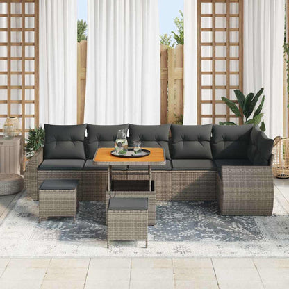 Tuinbankenset 9 pcs Grijs poly rattan