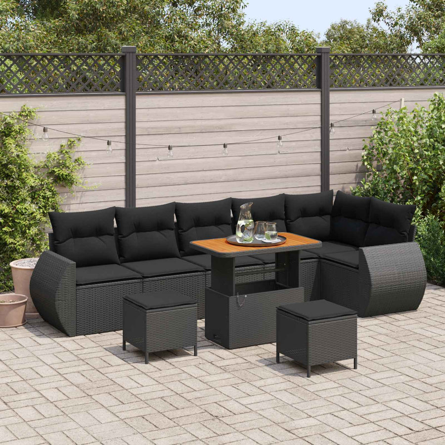 Tuinbankenset 9 pcs Zwart poly rattan