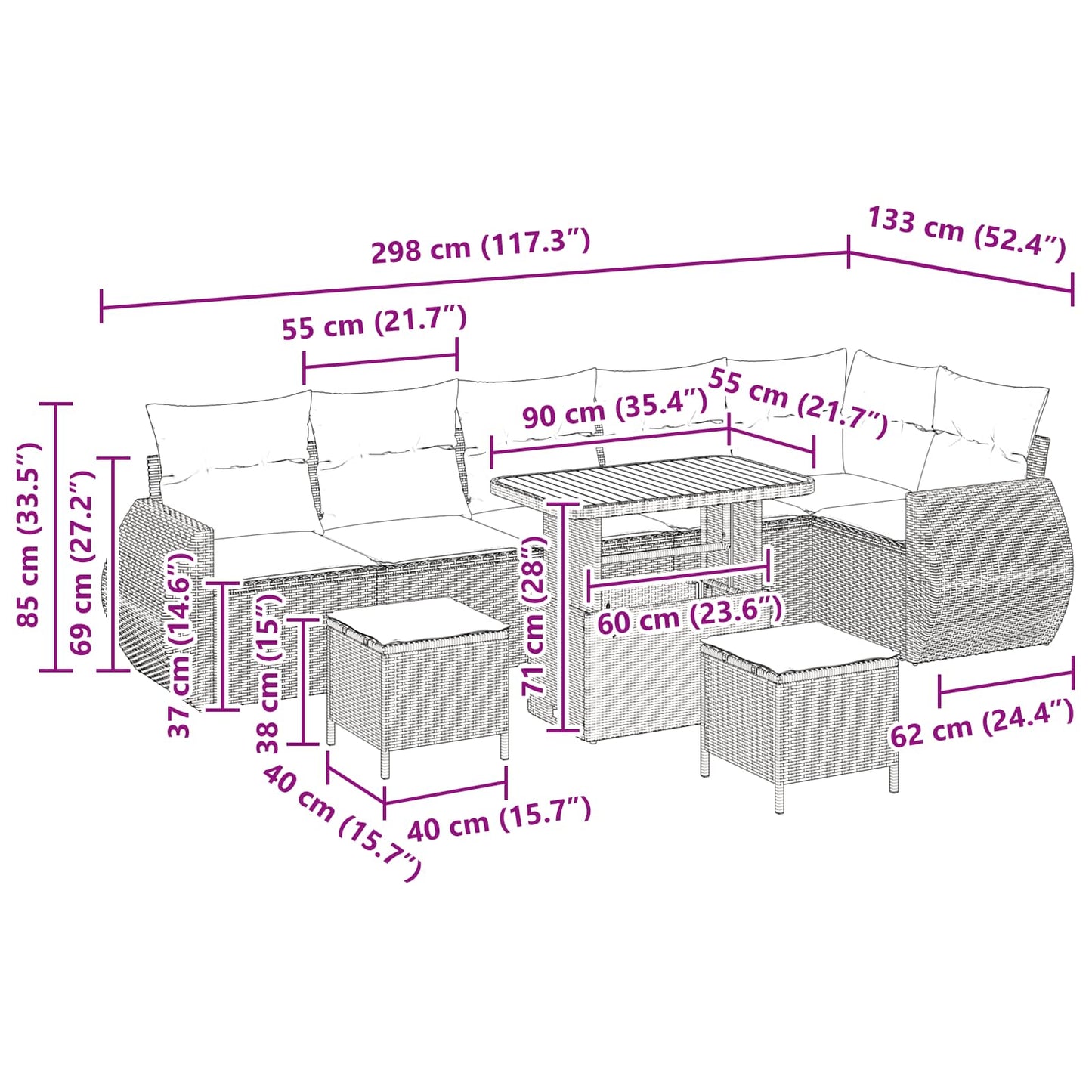 Tuinbankenset 9 pcs Zwart poly rattan