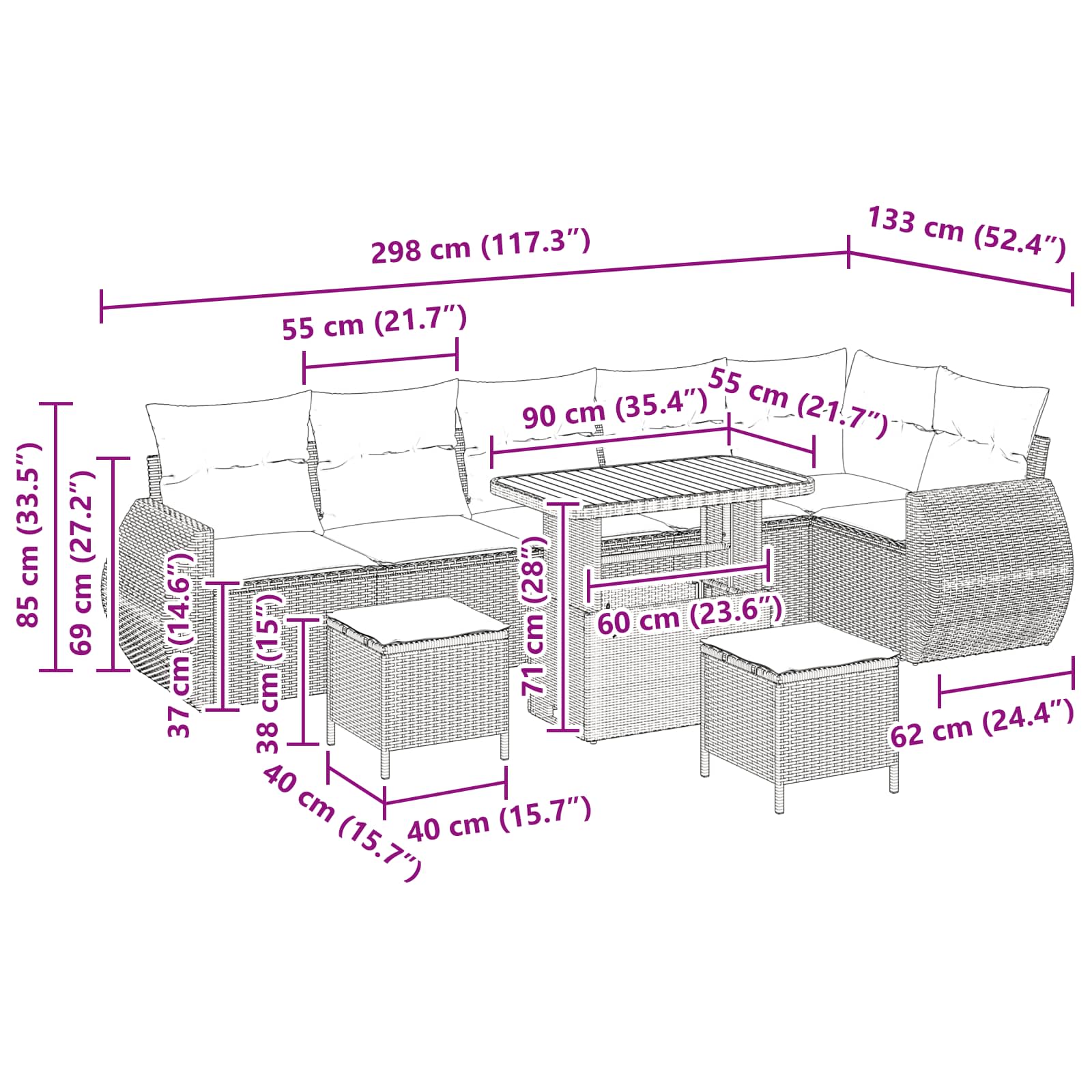 Tuinbankenset 9 pcs Zwart poly rattan