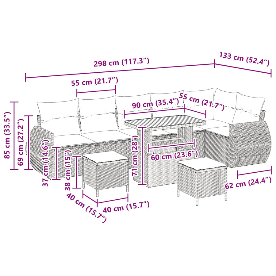 Tuinbankenset 9 pcs Zwart poly rattan