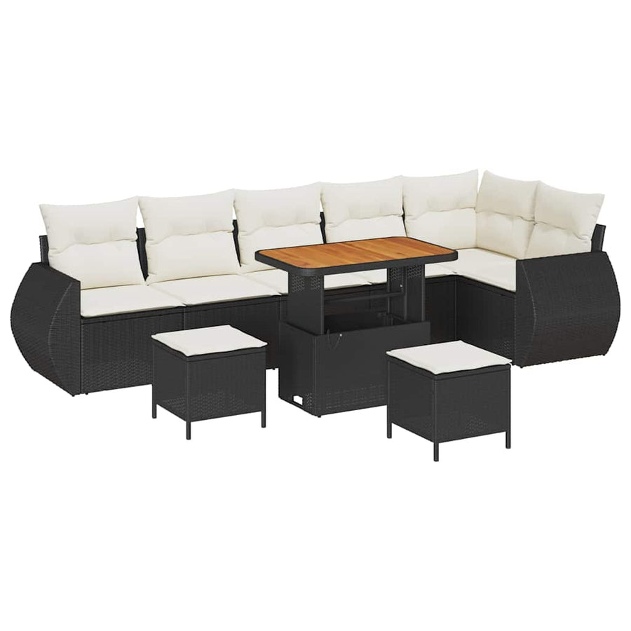 Tuinbankenset 9 pcs Zwart poly rattan