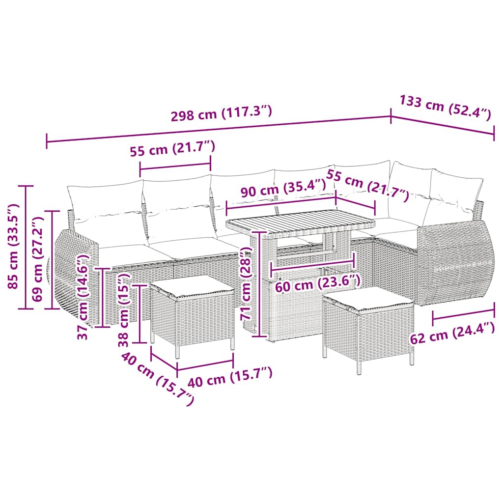 Tuinbankenset 9 pcs Zwart poly rattan