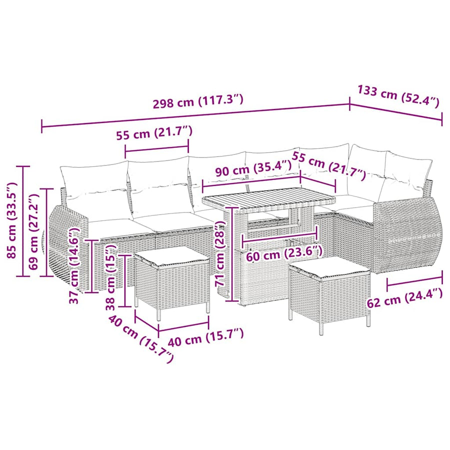 Tuinbankenset 9 pcs Zwart poly rattan