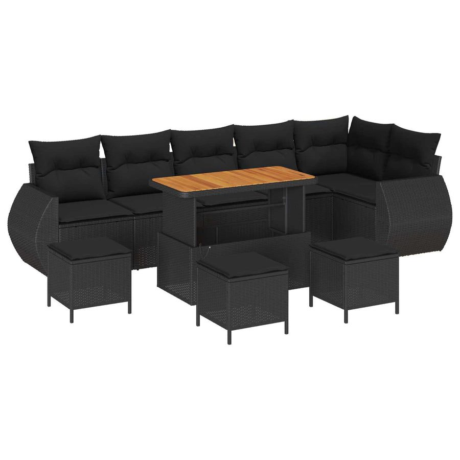 Tuinbankenset 10 pcs Zwart poly rattan