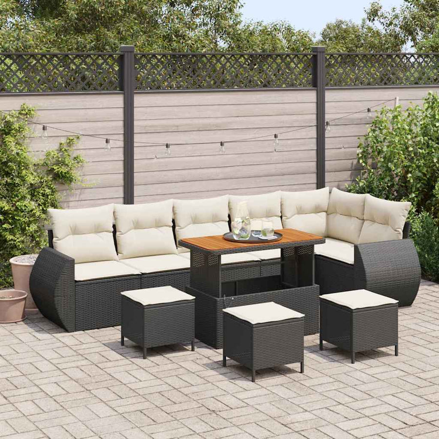 Tuinbankenset 10 pcs Zwart poly rattan