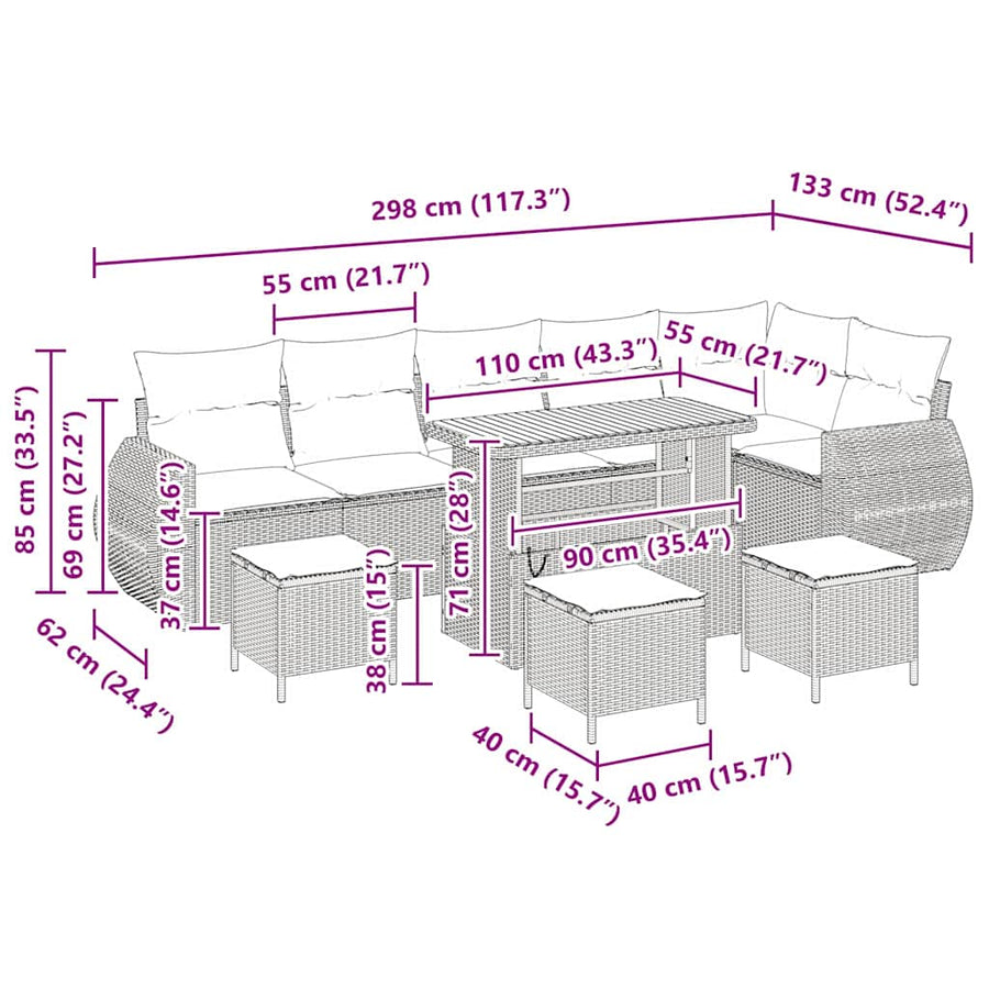 Tuinbankenset 10 pcs Zwart poly rattan
