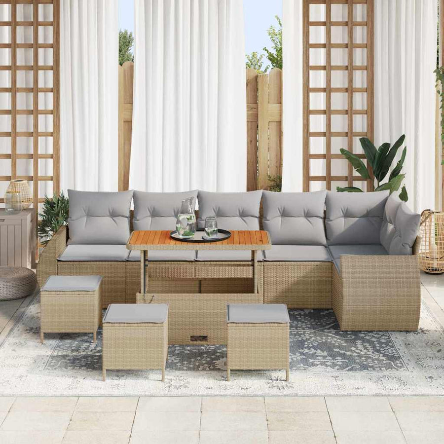 Tuinbankenset 10 pcs Beige poly rattan