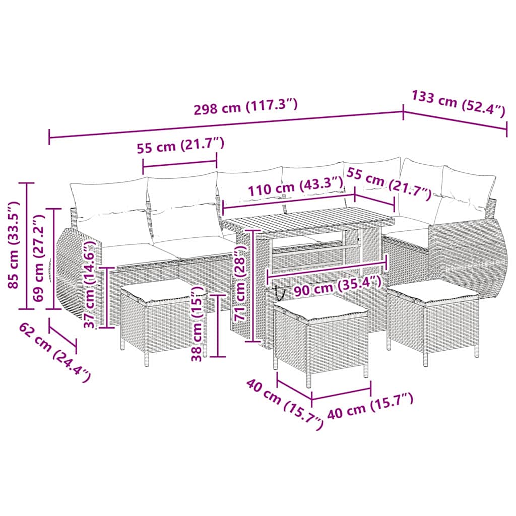 Tuinbankenset 10 pcs Beige poly rattan