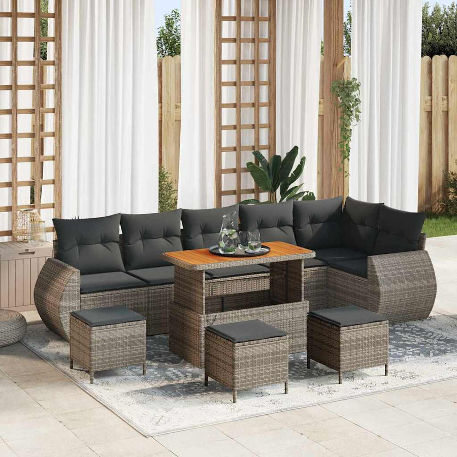 Tuinbankenset 10 pcs Grijs poly rattan
