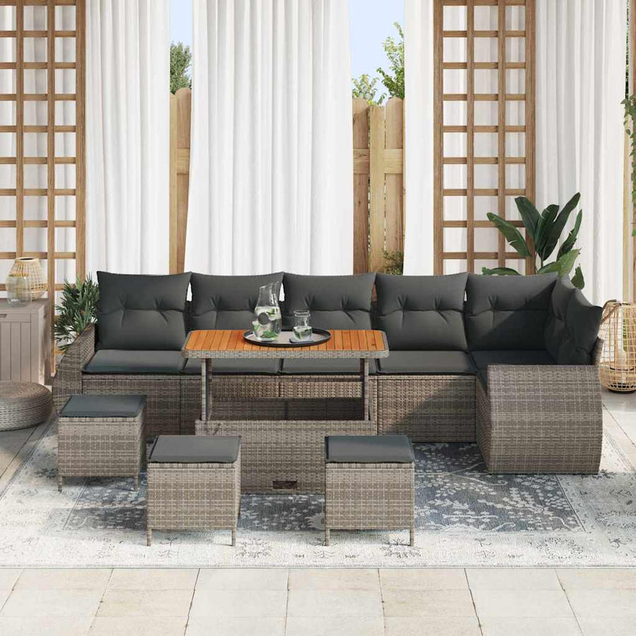 Tuinbankenset 10 pcs Grijs poly rattan