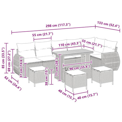 Tuinbankenset 10 pcs Grijs poly rattan