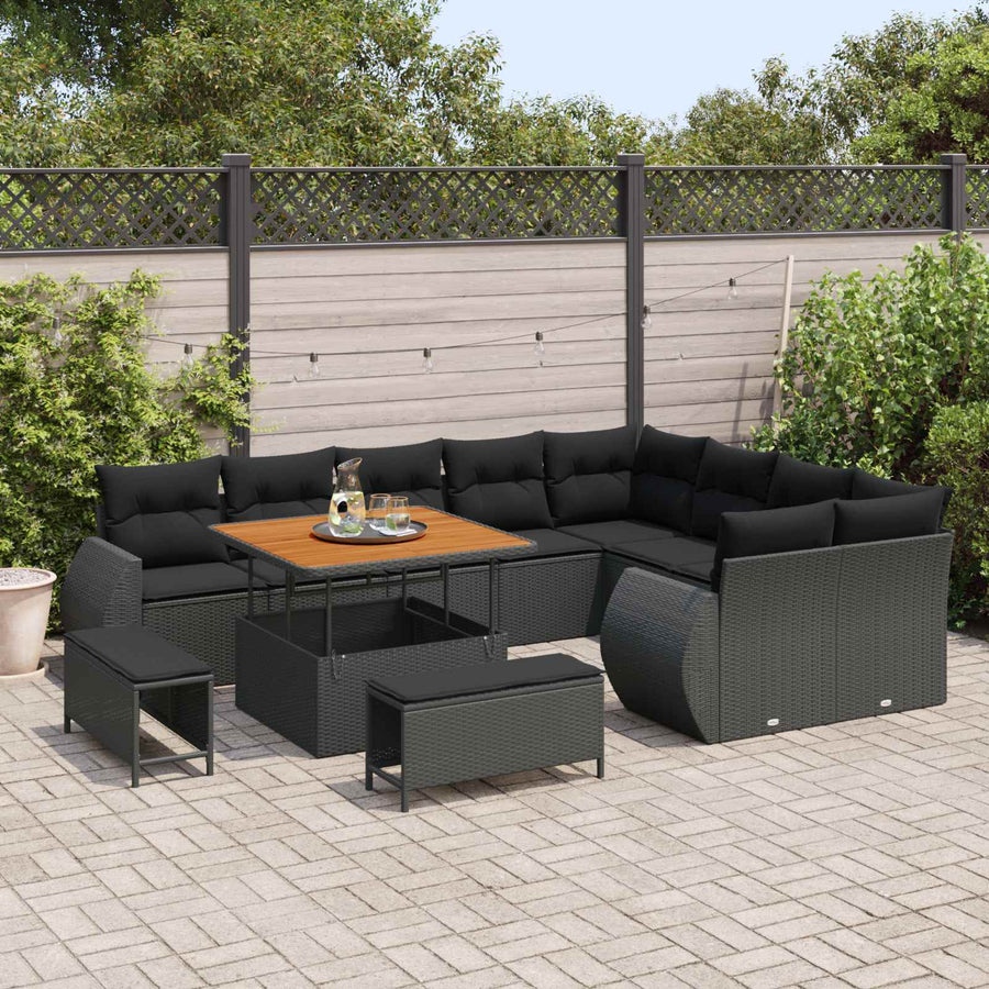 Tuinbankenset 12 pcs Zwart poly rattan