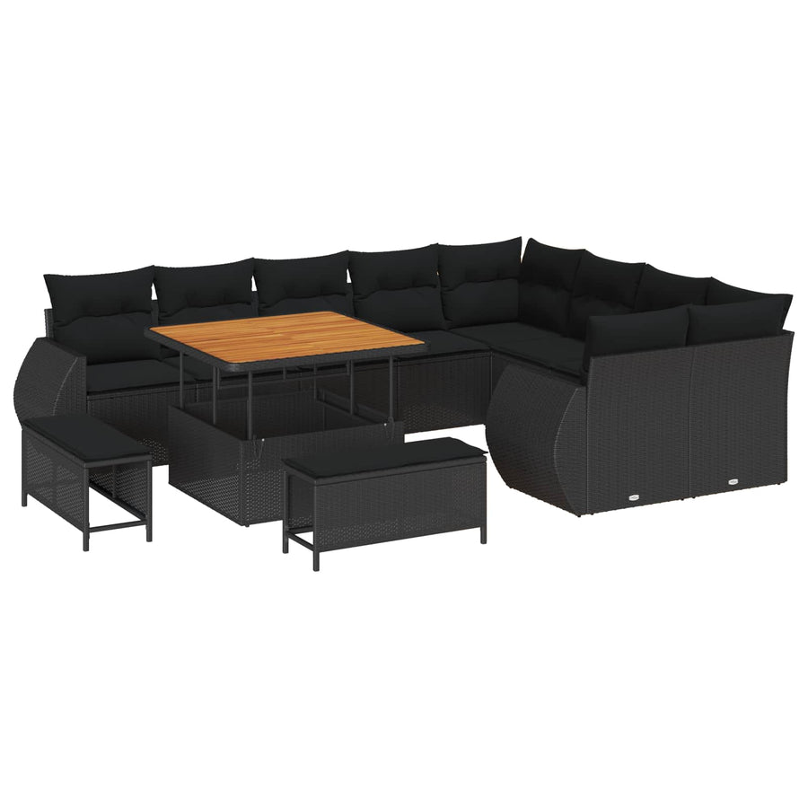 Tuinbankenset 12 pcs Zwart poly rattan