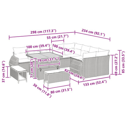 Tuinbankenset 12 pcs Zwart poly rattan