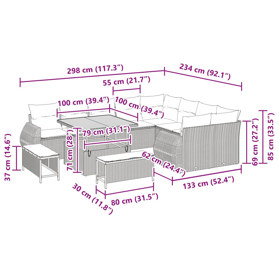 Tuinbankenset 12 pcs Zwart poly rattan