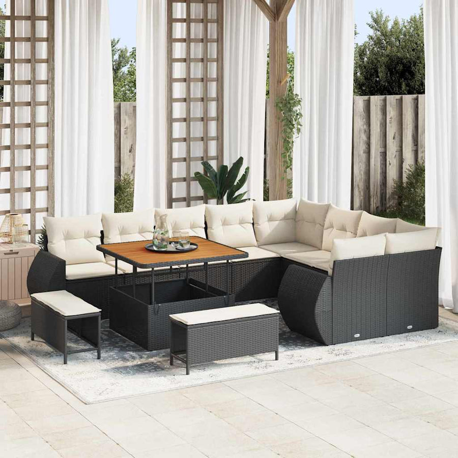 Tuinbankenset 12 pcs Zwart poly rattan
