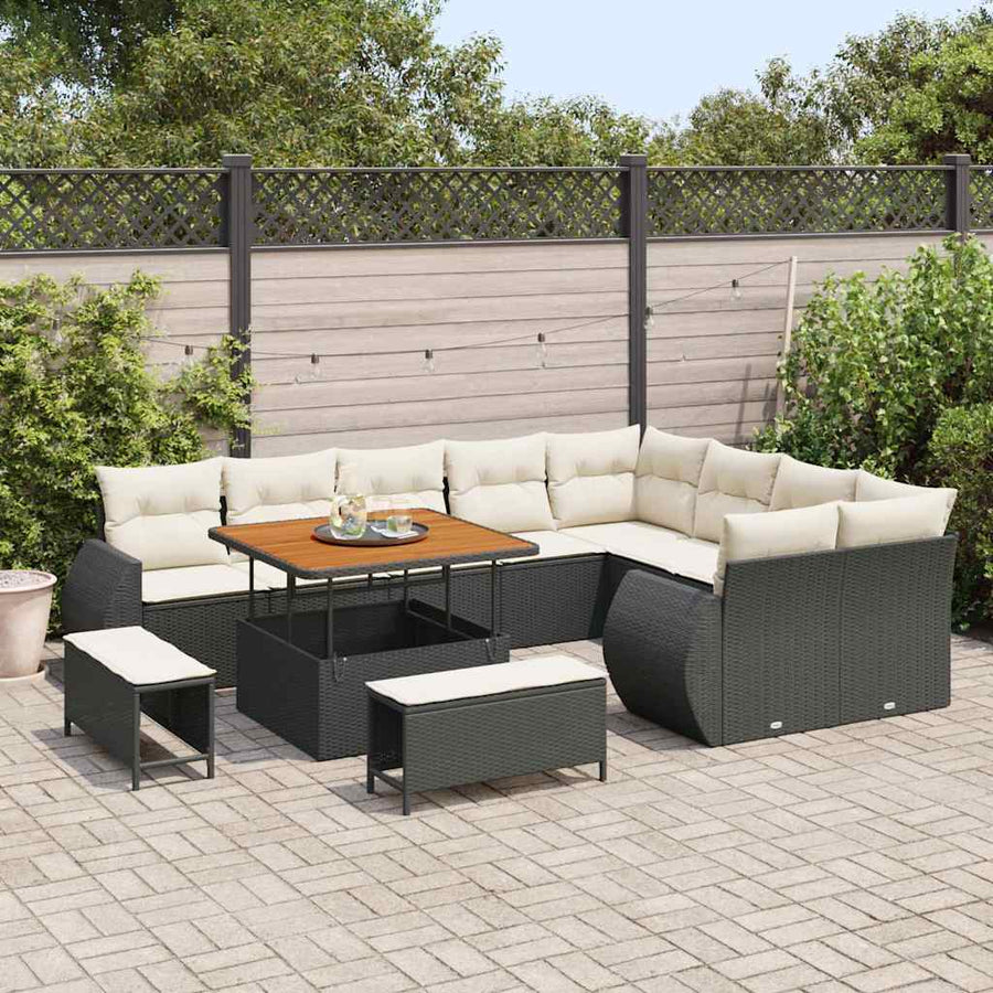 Tuinbankenset 12 pcs Zwart poly rattan