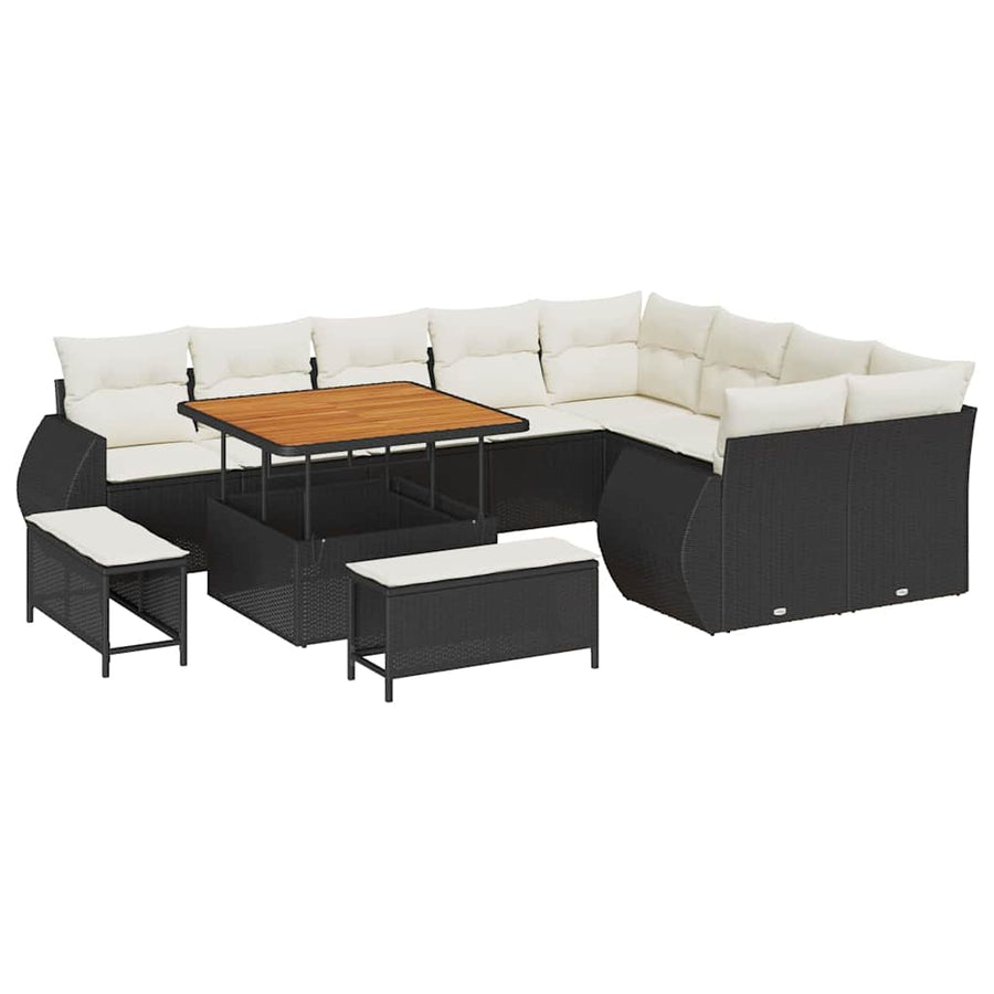 Tuinbankenset 12 pcs Zwart poly rattan