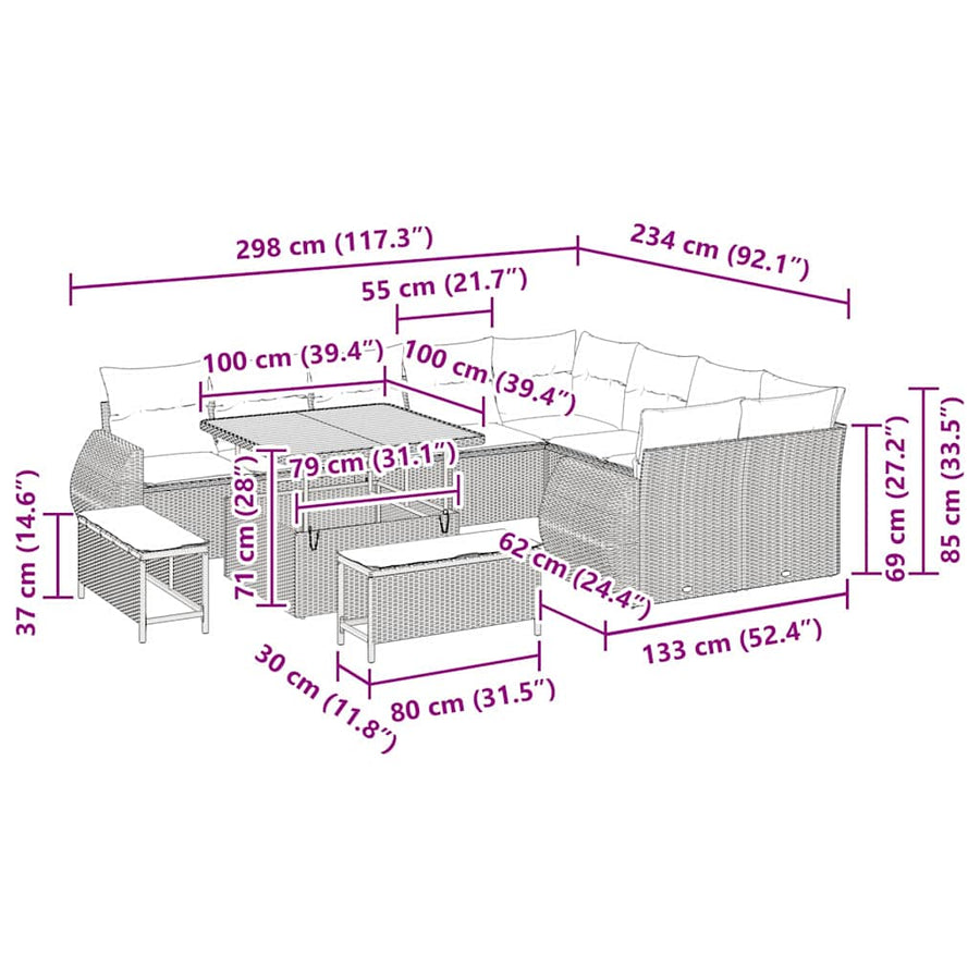 Tuinbankenset 12 pcs Zwart poly rattan