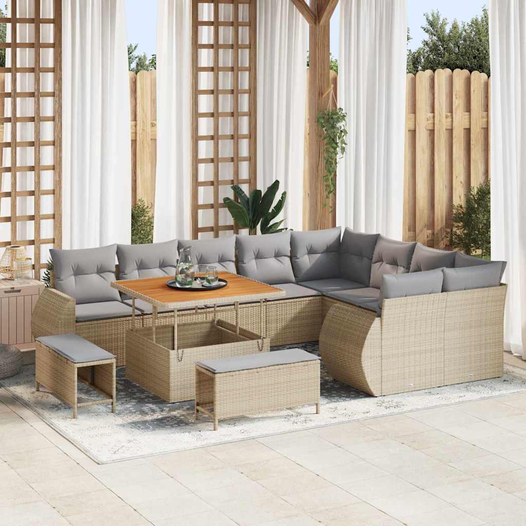 Tuinbankenset 12 pcs Beige poly rattan