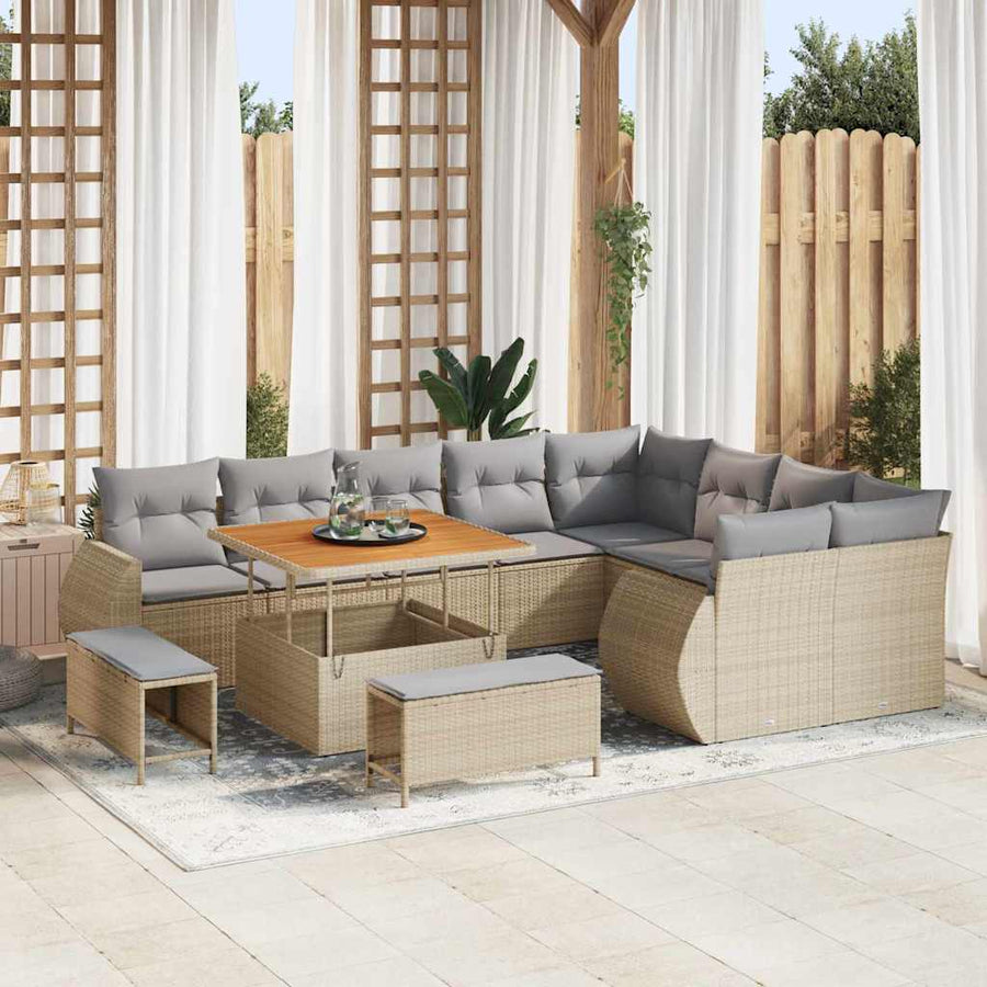 Tuinbankenset 12 pcs Beige poly rattan