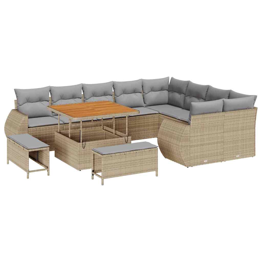 Tuinbankenset 12 pcs Beige poly rattan