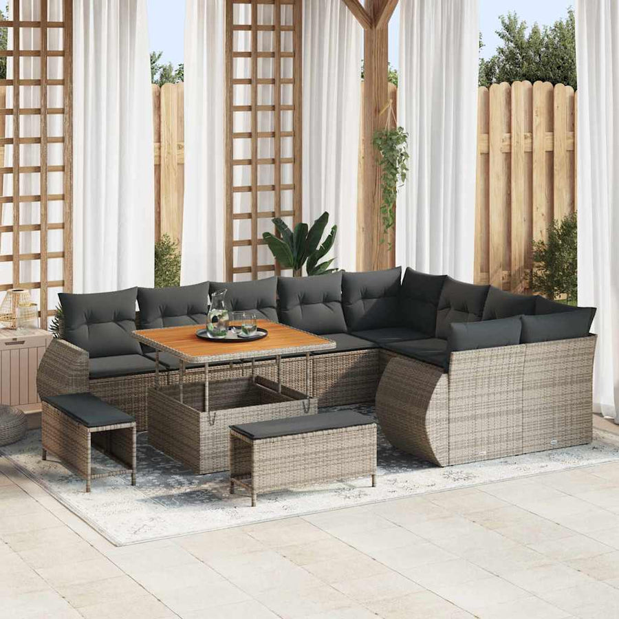 Tuinbankenset 12 pcs Grijs poly rattan