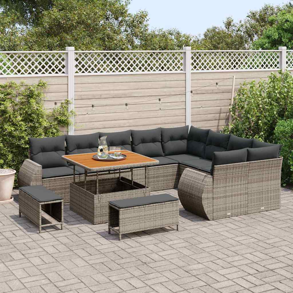 Tuinbankenset 12 pcs Grijs poly rattan