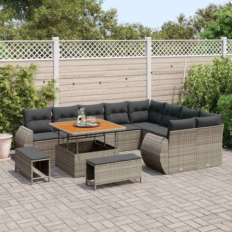 Tuinbankenset 12 pcs Grijs poly rattan