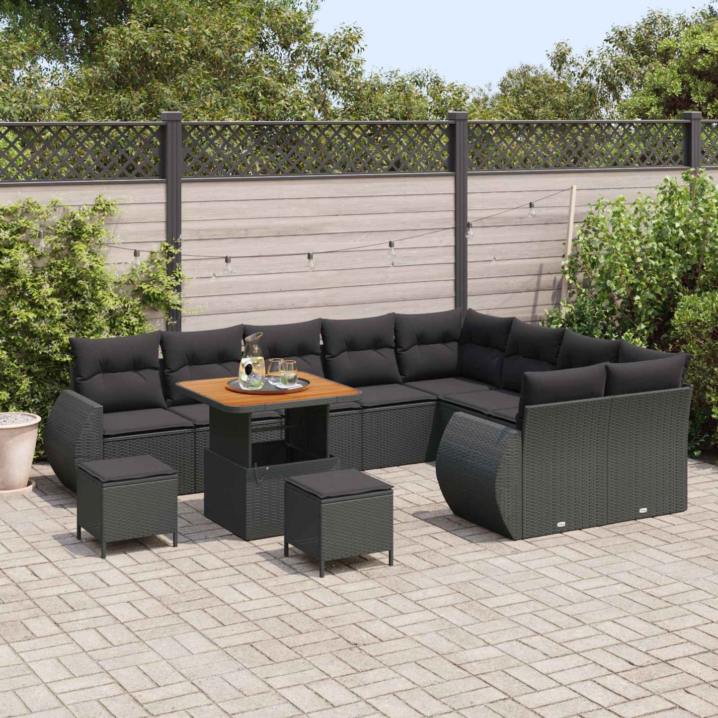 Tuinbankenset 12 pcs Zwart poly rattan
