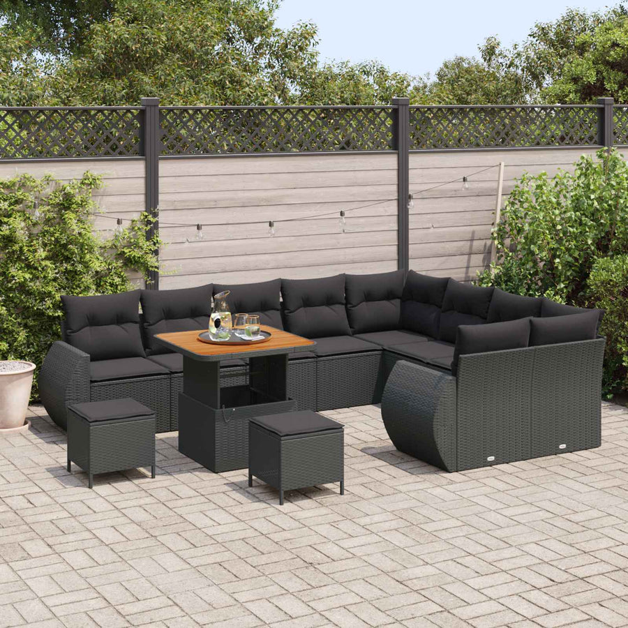 Tuinbankenset 12 pcs Zwart poly rattan