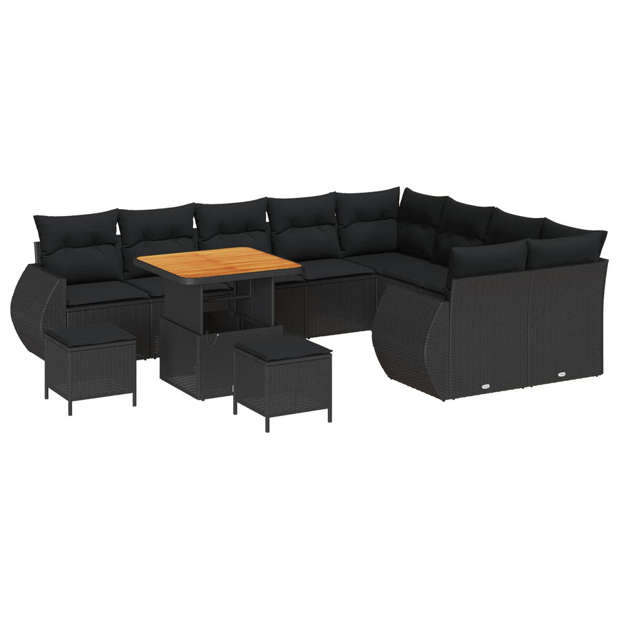 Tuinbankenset 12 pcs Zwart poly rattan