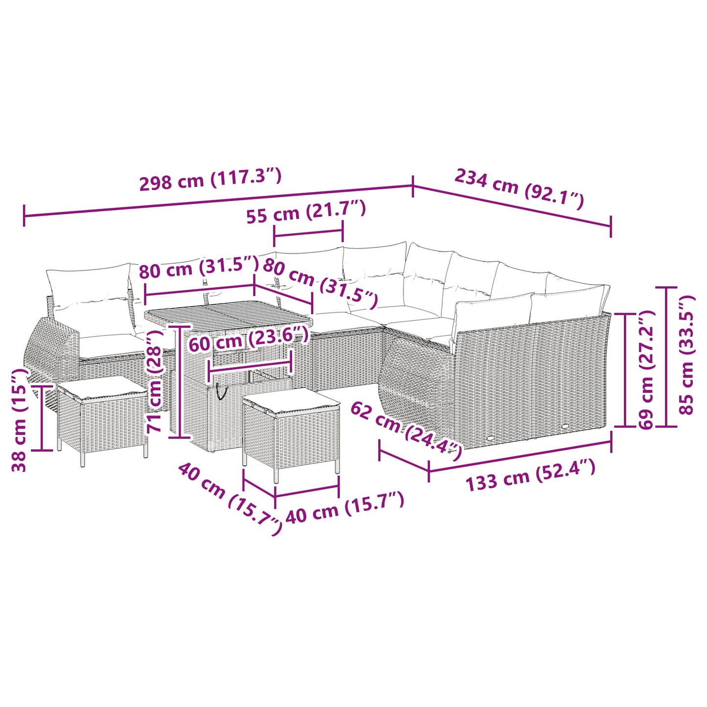 Tuinbankenset 12 pcs Zwart poly rattan