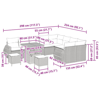 Tuinbankenset 12 pcs Zwart poly rattan